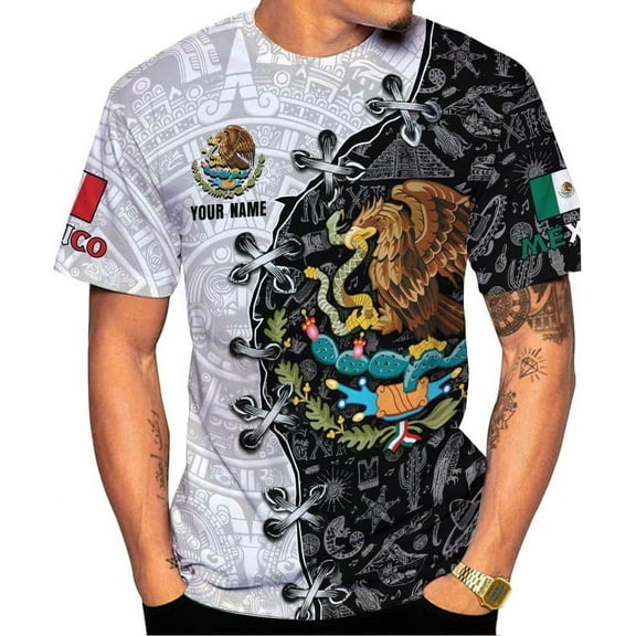 Mostprints Custom Mexico Shirts Personalized Name Mexican 3D Flag Shirt for Men Women Aztec Unisex US Eagle Pride Camisas (S)