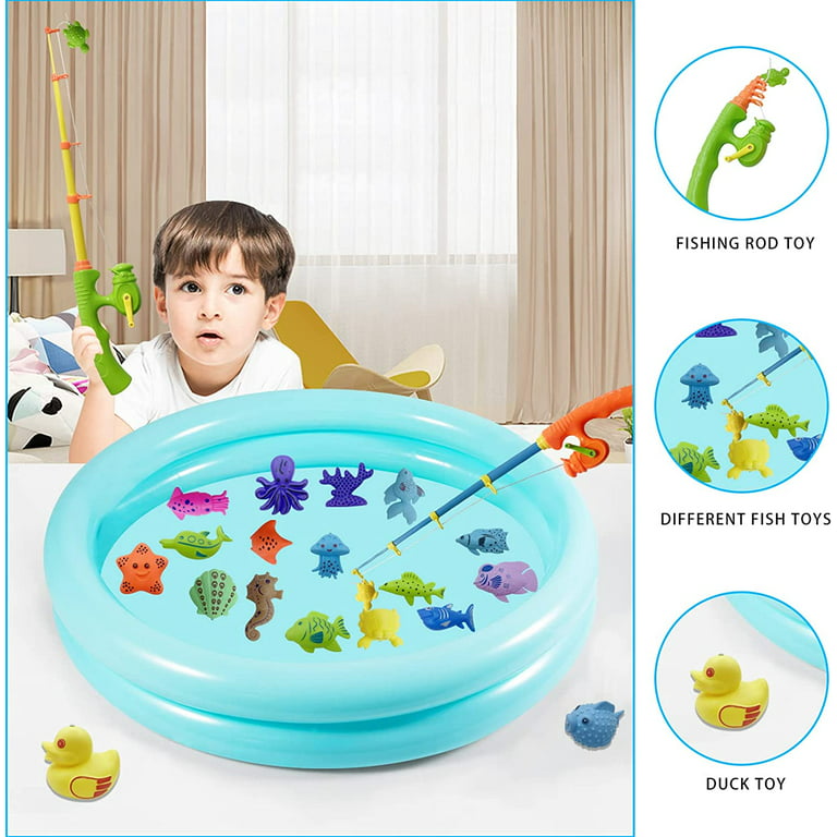 RUICHENG 46PCS Magnetic Fishing Pool Toys Game for Kids Water Table  Bath-tub Kiddie Party Toy with Pole Rod Net Plastic Floating Fish Toddler  Color Ocean Sea Animals