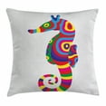 thumbnail image 1 of Animal Decor Throw Pillow Cushion Cover, Graphic of Funny Several Colored Seahorse Fauna Bony Fish Retro Maritime Object, Decorative Square Accent Pillow Case, 24 X 24 Inches, Multi, by Ambesonne, 1 of 2