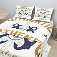 thumbnail image 2 of Ambesonne Nautical Fitted & Top Sheet Set with Shams, Lifeboy Rudder Captain, Pale Brown Blue White, 2 of 8