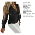 thumbnail image 7 of Lohuatrd Women Spring Fall Shirt Pleated Deep V Neck Solid Color See-through Mesh Patchwork Long Sleeve Beaded Slim Fit OL Commute Style Lady Sexy Blouse, 7 of 7