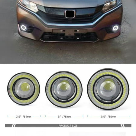 2pcs White COB LED Fog Lights Projector with White Halo Ring Angel Daytime Running Light DRL Car Driving Lamps(White,