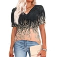thumbnail image 3 of Women's Pleated Puff Sleeve Tops Summer V Neck Tunic Shirts Loose Curved Hem Blouses Dressy Casual S-2XL, 3 of 5