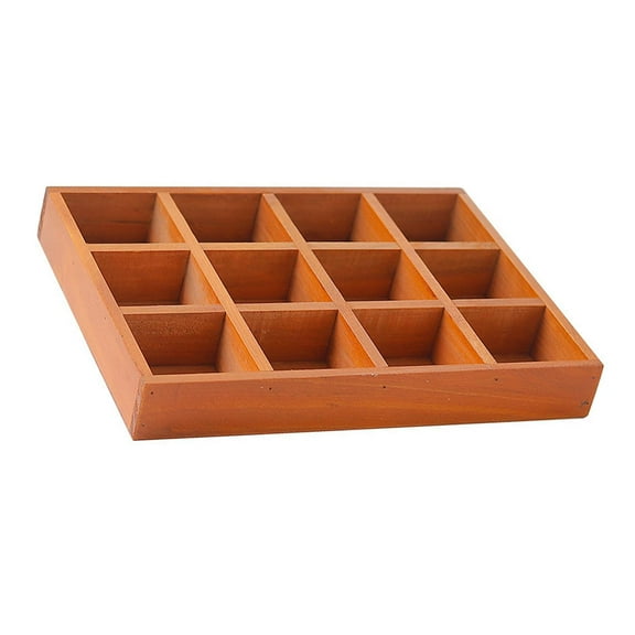 CoudarTitie Wood Drawer Organizer with 12 Sections 33.5x24x4.5cm Rectangular Sturdy for Home Brown