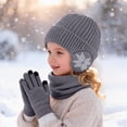 thumbnail image 2 of LIZENG Kids Fleece Lined Hat Scarf Glove Set Winter Thermal Beanie Knitted Neck Warmer Wool Mittens 3 Piece Snow Print Ski Warm Set, 2 of 7