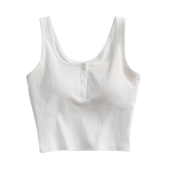 ShomPort Sleepwear for Womens Half Button U-Neck Sleeveless Solid Color Cotton Nightwear Breathable Daily Basic Tank Tops