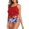 thumbnail image 4 of Ponceau Women's Tankini Swimsuits Two Piece High Waisted Bathing Suit for Women Best Tummy Control Swimwear Red Print XL, 4 of 5