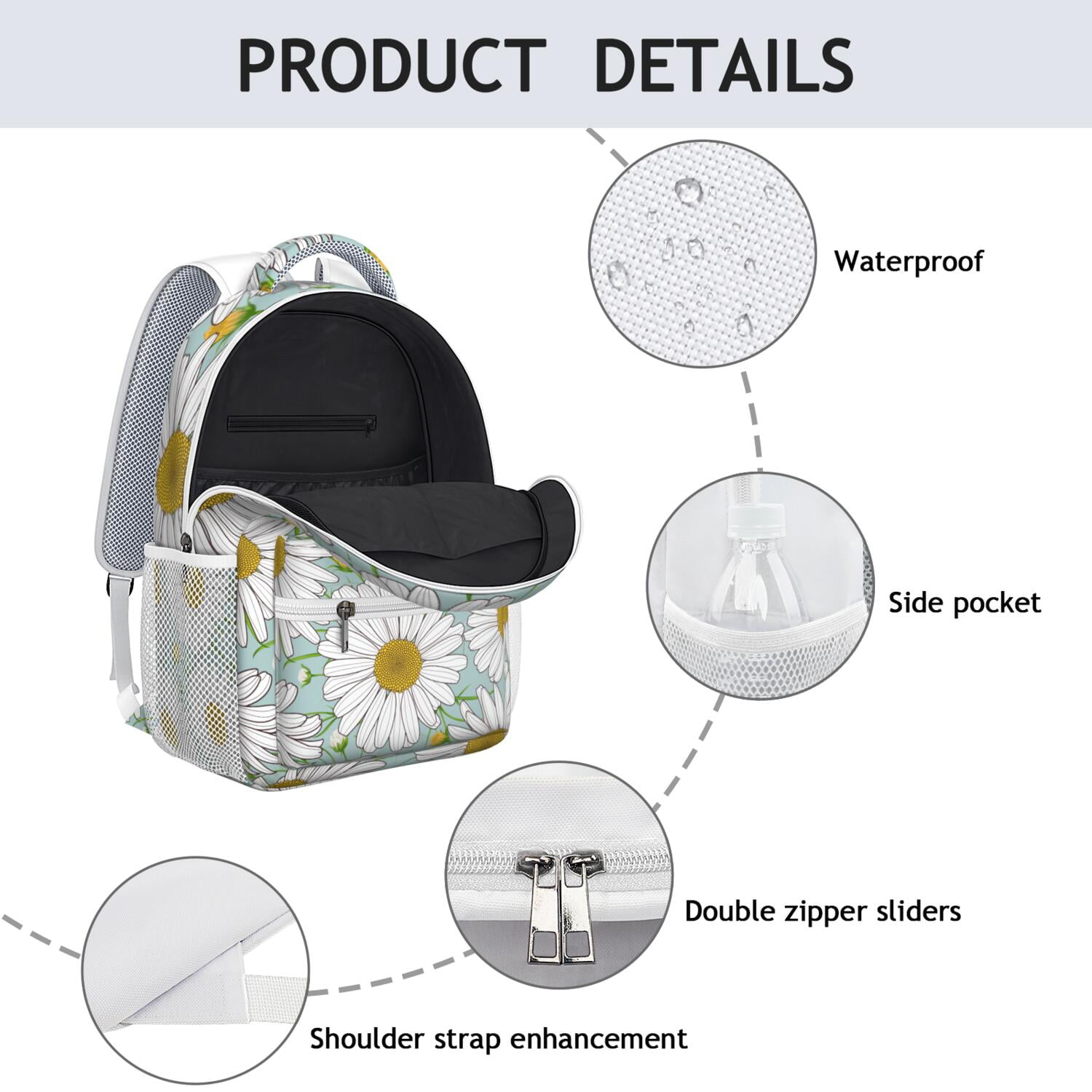 Rustic Daisy and Wildflowers School Backpack - Durable & Lightweight for Students