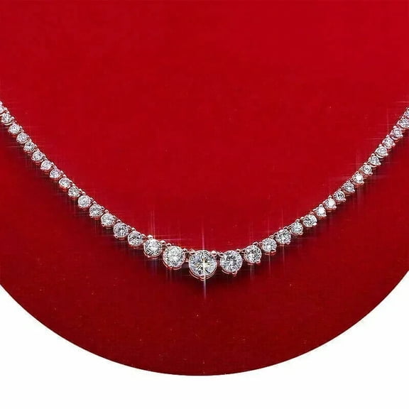 JALASH ONLINE New 19Ct Round Lab Created Diamond Journey 18" Tennis Necklace 14K Rose Gold Plated