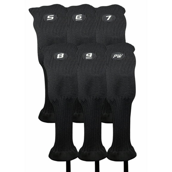 Majek All Hybrid Head Cover Golf Club Black Sleek Tight Fit Headcover Set 5-PW Acrylic Head Covers 5 6 7 8 9 PW Easy to See Large White Embroidered Numbers
