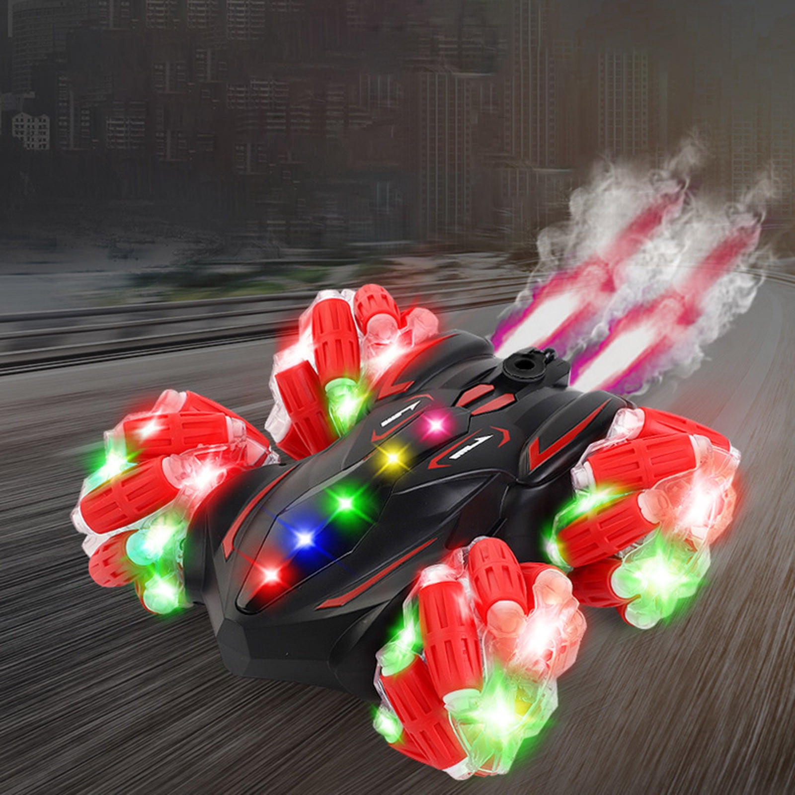 Xecvkr Four Wheel Drive 360 Stunt Rc Car LED Lights 40 Minute Runtime Dual Remote Rechargeable Long Battery Off-Road Drift Crawler 16.5x15.5x6cm 1 Unit Black Red