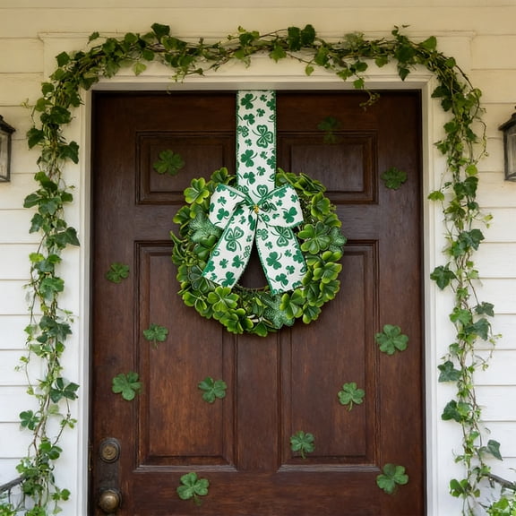 Japceit St. Patrick's Day Party Garland, Clover and Egg Design Wreath for Holiday Decor, Irish Themed Hanging Arrangement for Wall, Door, Celebration