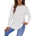thumbnail image 3 of Guardurnaity Camiseta de Mujer Color Sólido Botón Casual Top Cuello Manga Larga Otoño Blusa Sudadera, Negro, S Prendas para la parte del cuerpo Blanco METRO Guardurnaity AP003892-17, 3 of 6