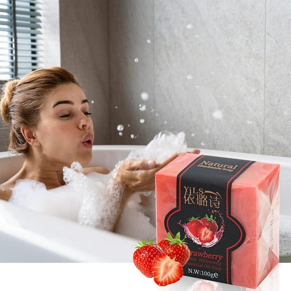Jienlioq Organic Natural Strawberry Oil Handmade Soap Bar - Moisturizing Makeup Remover, Face & Body Cleanser with Rich Lather, Gentle Bath Soap 100G