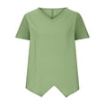 thumbnail image 4 of tklpehg Womens Tops Lightweight Loose Blouses Casual V-Neck Cotton Linen Irregular Blouse Tops Summer Vintage Solid Color Going Out Tops Short Sleeve Tee Shirt Blouses (Green,XXL), 4 of 6