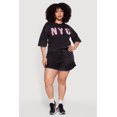 thumbnail image 2 of Women's Plus Size Acid Wash NYC Graphic Cropped Tee, 2 of 4
