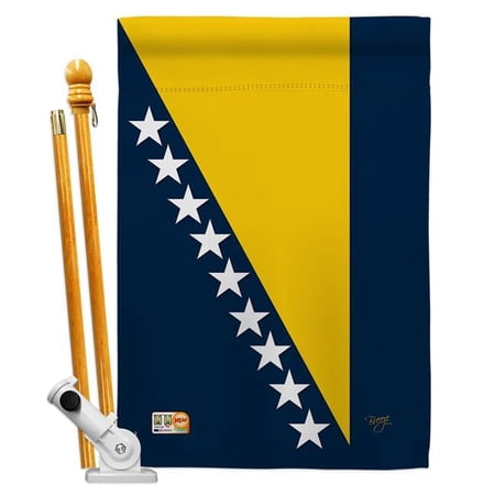 BD-CY-HS-108193-IP-BO-D-US14-BD 28 x 40 in. Bosnia & Herzegovina Flags of the World Nationality Impressions Decorative Vertical Double Sided House Flag Set with Pole Bracket & Hardware