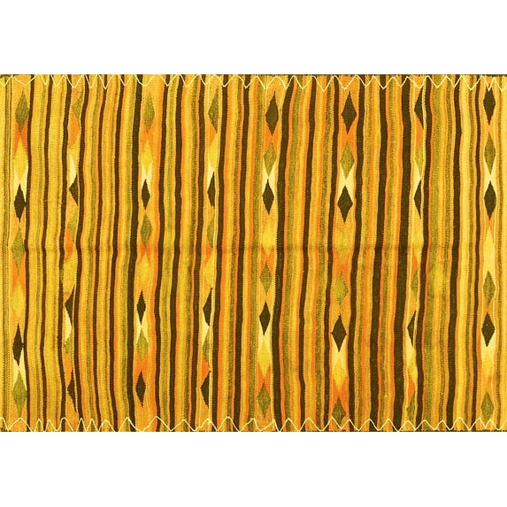 Ahgly Company Machine Washable Indoor Rectangle Oriental Yellow Traditional Area Rugs, 6' x 9'