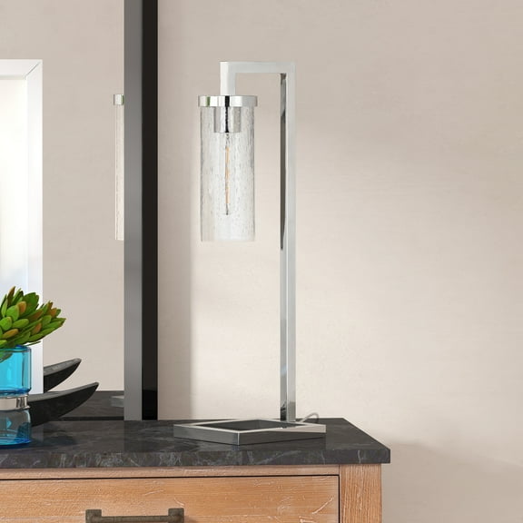 Evelyn&Zoe Modern Metal Table Lamp with Seeded Glass Shade