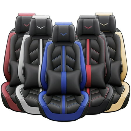 OTOEZ Car Seat Covers Full Set Leather Front Back 5 Seats Protector Cushion Universal Fit