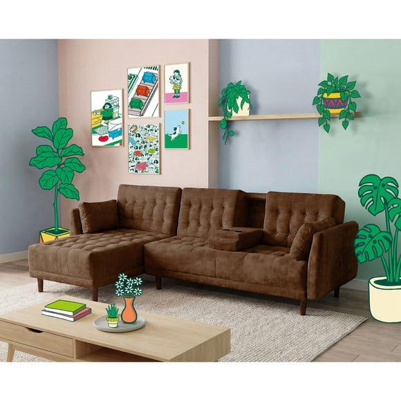 Sala Modular Makora Sofá Cama Reversible Velvet Chocolate Beehive Memory Foam Modelo Annara