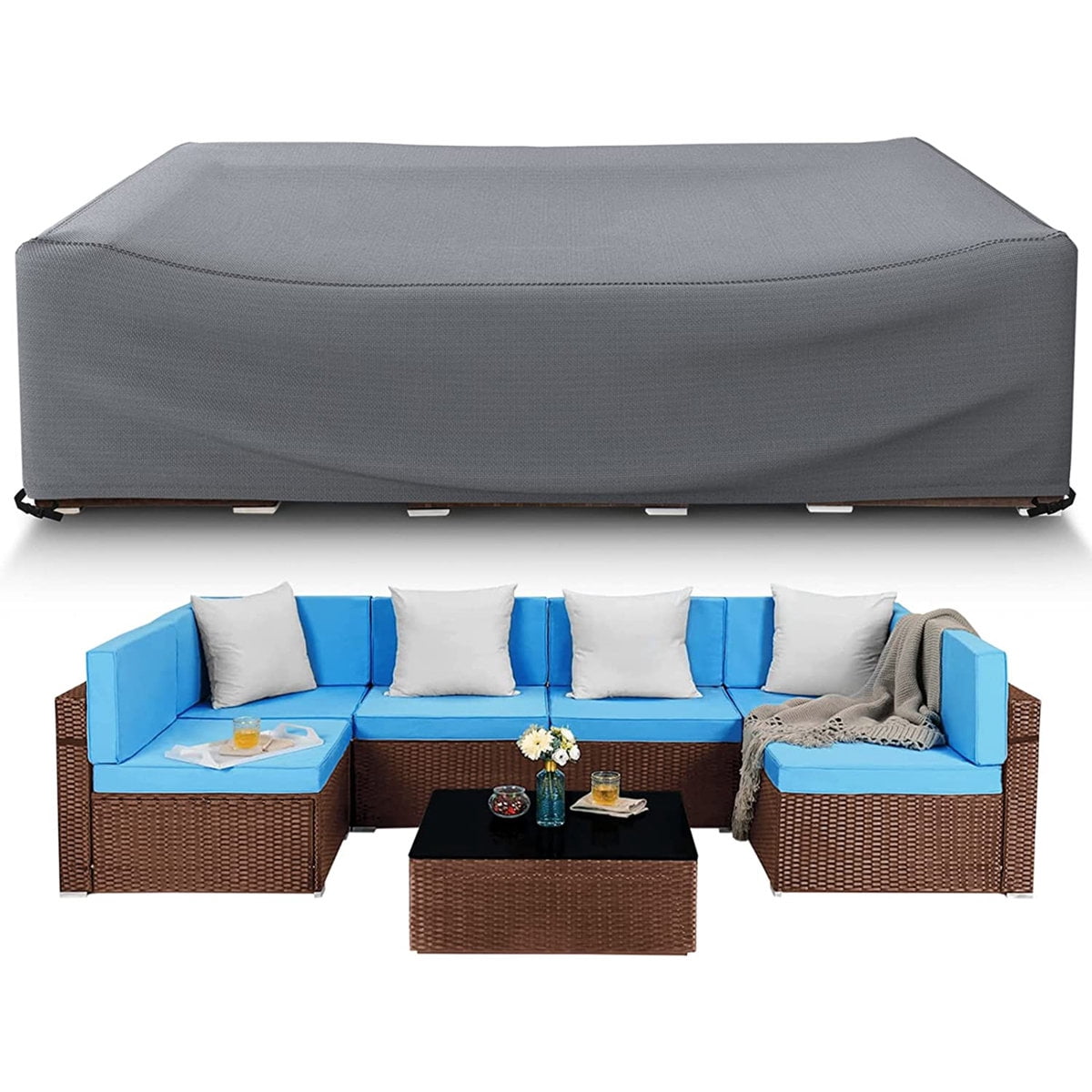 Patio Sofa Cover - Waterproof Furniture Cover for Outdoor, All-Weather Sofa Protector for Garden, Deck and Balcony, Gray