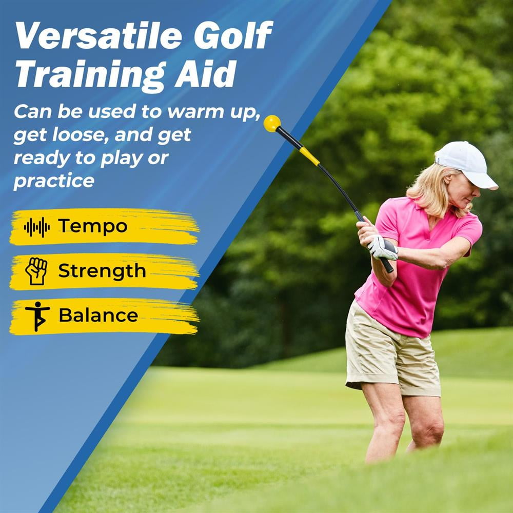 Topcobe 31.5 Inch Golf Swing Trainer Aid with Weighted Head for Grip Rhythm Balance-Yellow, Indoor Sports Equipment