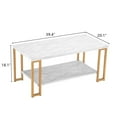 Ktaxon White Faux Marble Coffee Center Table, Gold Metal Frame, 2Tier, Office/Living Room
