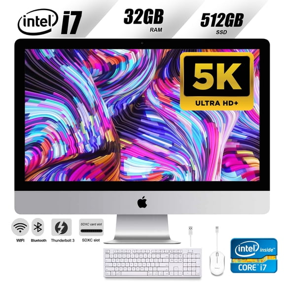 Restored Apple 27-inch iMac Retina 5K All-in-One Desktop Computer, Intel Core i7 4.0GHz, 32GB RAM, 512GB SSD, Silver (2015)