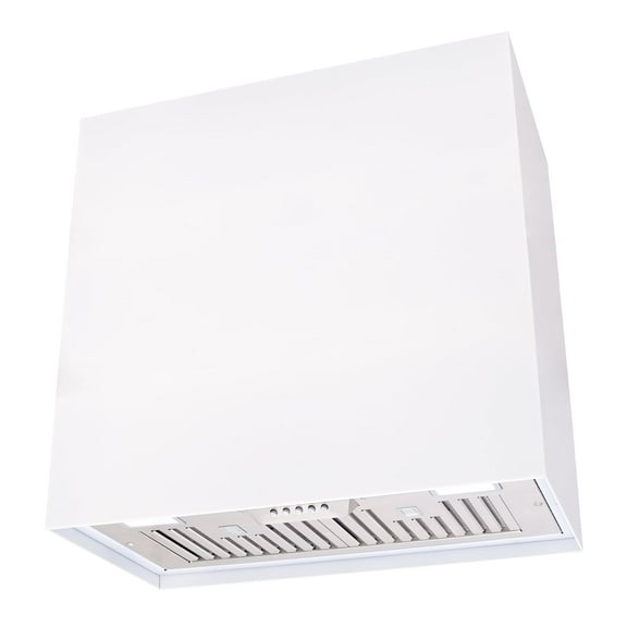 Akicon Stainless Steel Range Hood, Modern Box Ducted Kitchen Hood with Powerful Vent Motor, Wall Mount, 30"W*30"H*14"D, Signal White