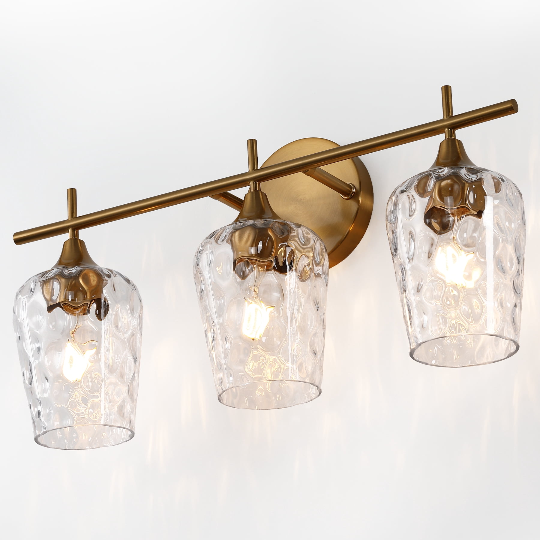 Fnova 3-Light Bathroom Vanity Light, Water Ripple Hammered Glass Shade, Damp Rated Bathroom Wall Light Fixture for Bathroom Vanity Mirror Bedroom Hallway Living Room