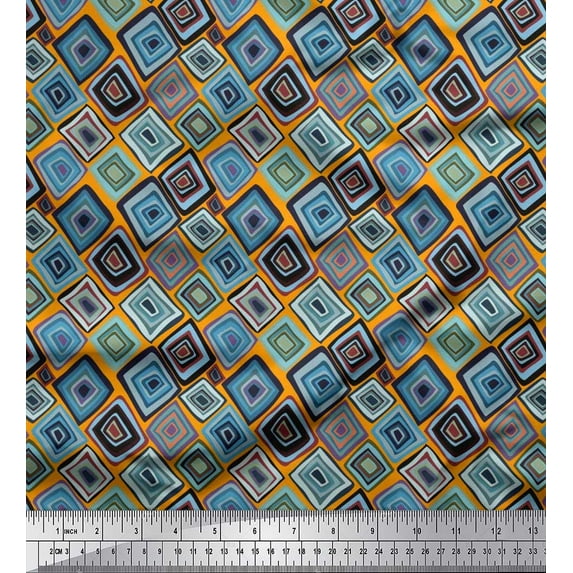 Soimoi Velvet Fabric Square Geometric Printed Fabric 1 Yard 58 Inch Wide