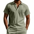 thumbnail image 2 of Taqqpue Men's Linen T-Shirt Short Sleeve Regular Fit Button Collared Cotton Tee Summer Graphic Casual Tops with Pocket, 2 of 9
