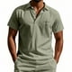 thumbnail image 1 of Blusa y camisa de manga corta con cuello vuelto para hombre, color liso, moda de verano, estampado informal, manga corta, botones, cuello vuelto, bolsillo, camisa de poliéster para hombre, 1 of 9