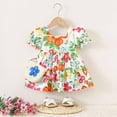thumbnail image 2 of ZACPNCV Toddler Baby Girls Summer Outfit Puff Sleeve Flower Party Dress Smocked Baby Girl Clothes Green 3-4 Years, 2 of 5