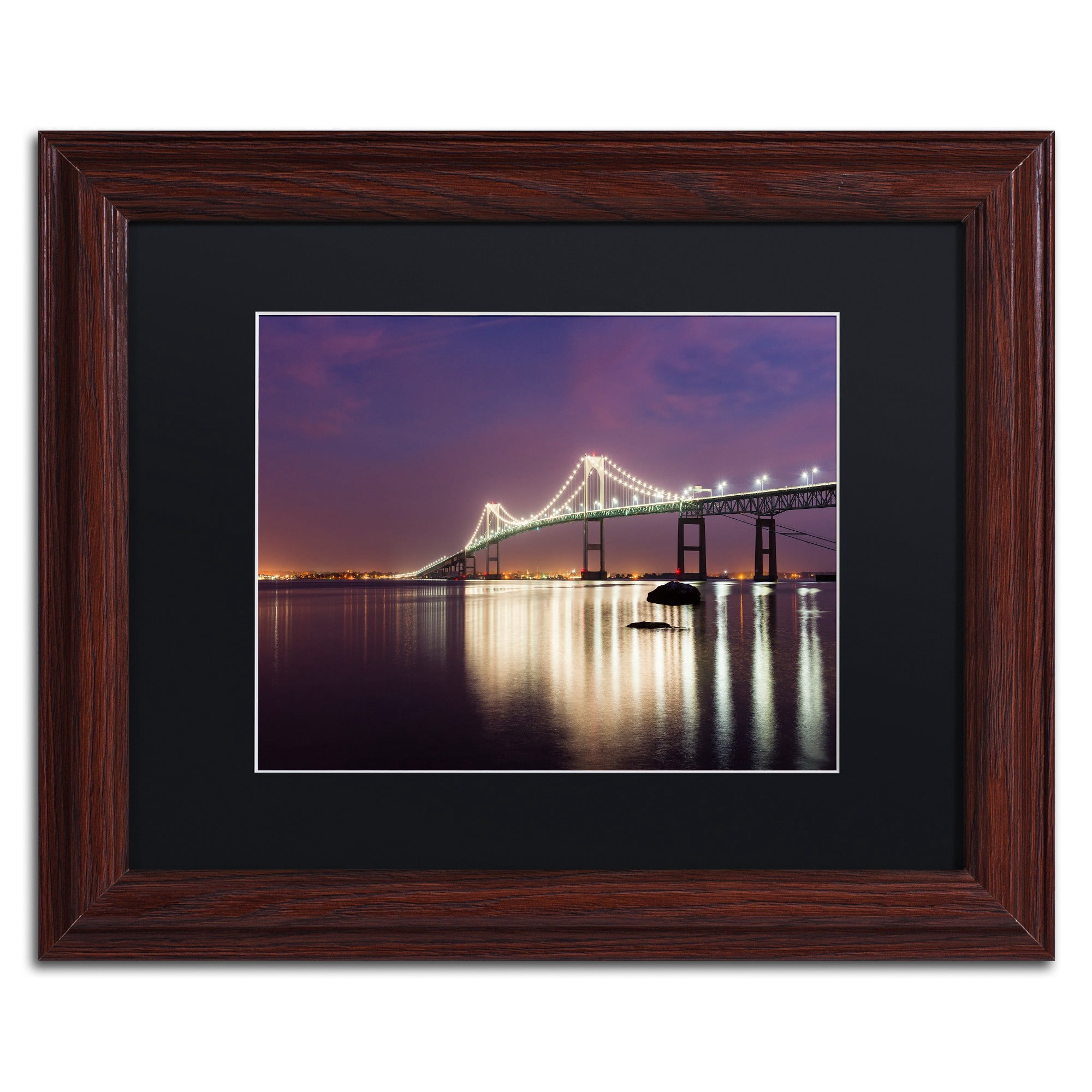 Trademark Fine Art "Newport Bridge Dusk" Canvas Art by Michael Blanchette Photography Black Matte, Wood Frame