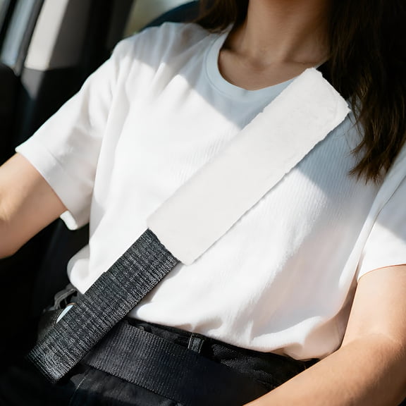 Uxcell 2Pcs Car Seat Belt Cover Pad White Soft Fluffy Seatbelt Cushion Shoulder Strap Covers for Bag Auto Car Accessories