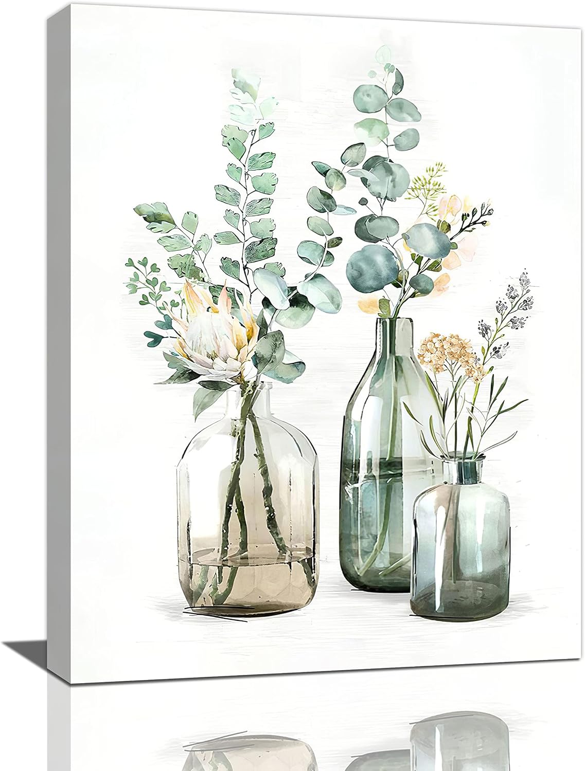 Botanical Bathroom Wall Art Rustic Green Plant Bathroom Wall Decor Country Natural Botanical Bathroom Pictures Canvas Print Painting Framed Modern Home Artwork For Office Bedroom Kitchen 12"x16"