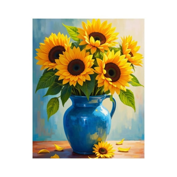 Paint by Numbers Kit for Adults, Sunflowers In Blue Vase Paint by Numbers, Easy Paint by Numbers Kit for Adults Beginner, DIY Adult Paint by Number Kits on Canvas, Home Decor