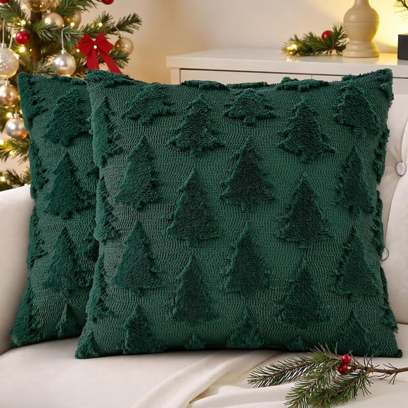 decorUhome Christmas Throw Pillow Covers 18x18 Pack of 2, Soft Plush Faux Wool Couch Pillow Covers, Christmas Green (Pillow Cover Only, No Inserts Included)
