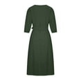 thumbnail image 3 of CHUANK Robe en Coton et Lin pour Femmes Col Rond Manches Lanterne Robes d'Été Couleur Unie Décontractée Fluide Longue avec Ceinture, 3 of 8