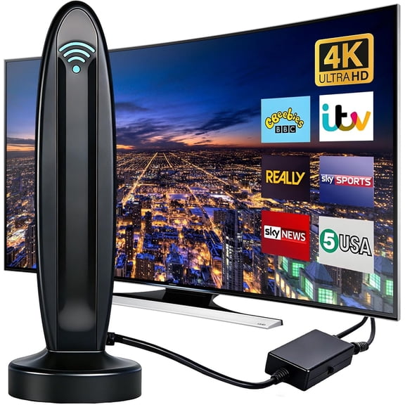 2026 HD Antenna with Amplifier for Indoor Use - Indoor Antenna for TV, TV Antenna 4K UHD Full HD, 360° Reception up to 2200 km, Free Transmitter
