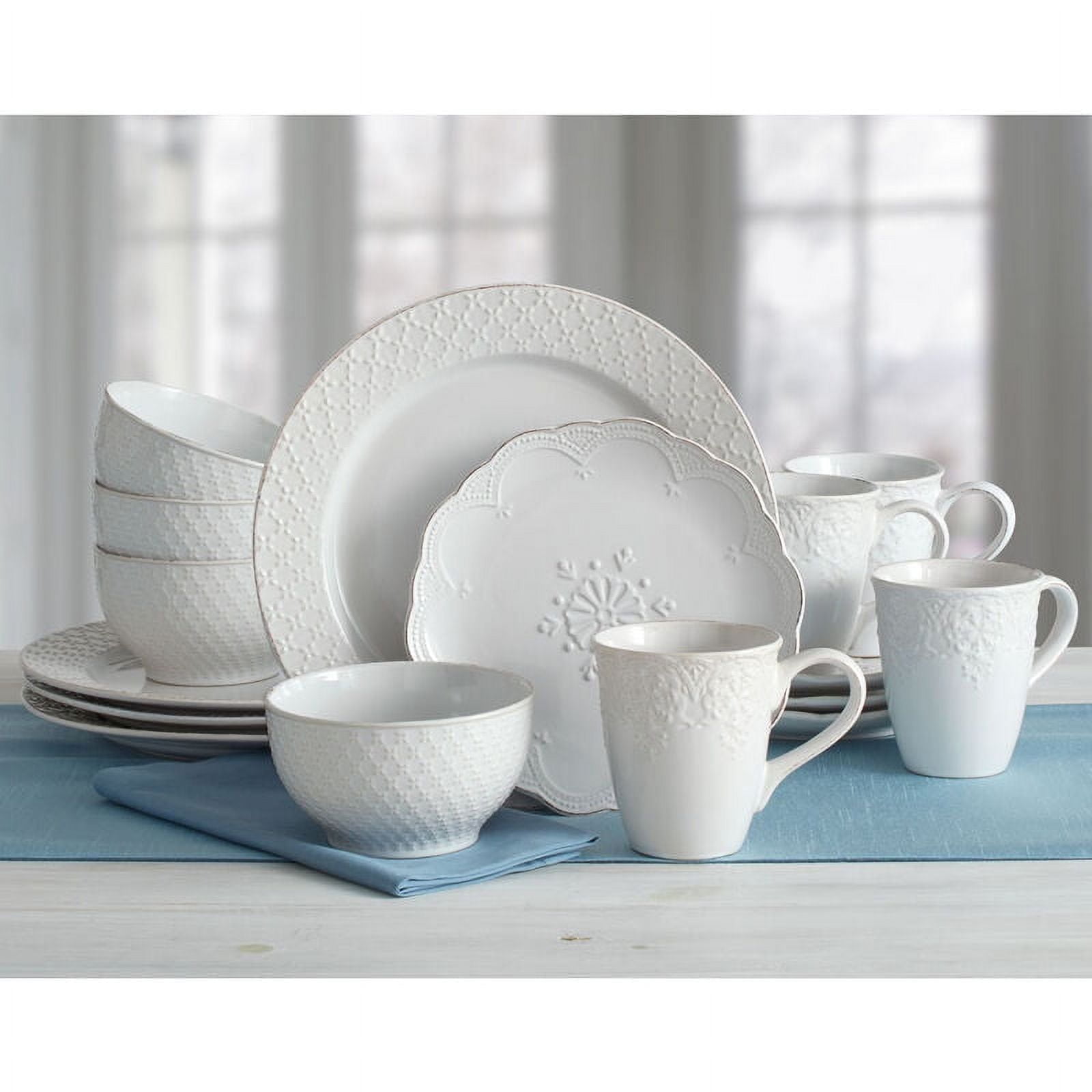 Pfaltzgraff French Lace 16 Piece Stoneware Dinnerware Set White