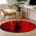 thumbnail image 4 of Red Round Area Rug 3.3 FT, Non Slip Small Entryway Kitchen Mat, Retro Oil Painting Modern Abstract Art Aesthetics Washable Soft Circular Rug Non-Shedding Door Mat for Bathroom Playroom Kids Room, 4 of 9