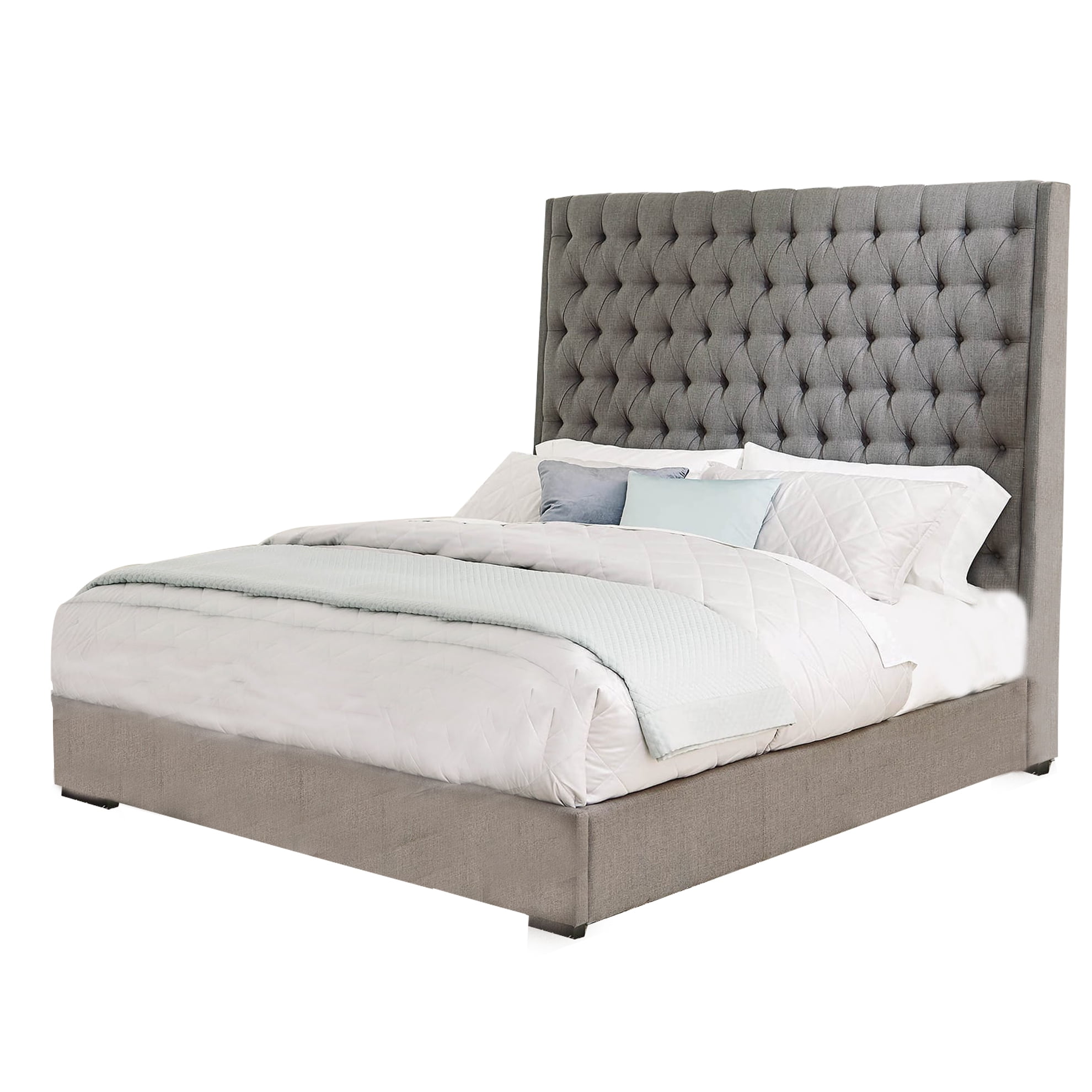 Wooden Eastern King Size Bed with Diamond Button Tufted