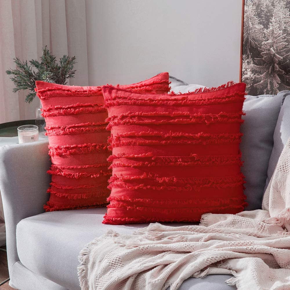 Cushion Cover Throw Pillow Case Pom Pom Edge Cotton Linen Sofa Home Decor Modern 
