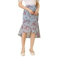 thumbnail image 4 of Allegra K Women's Floral High-Low Elastic Waist Ruffle Hem Flowy Midi Chiffon Skirt, 4 of 6