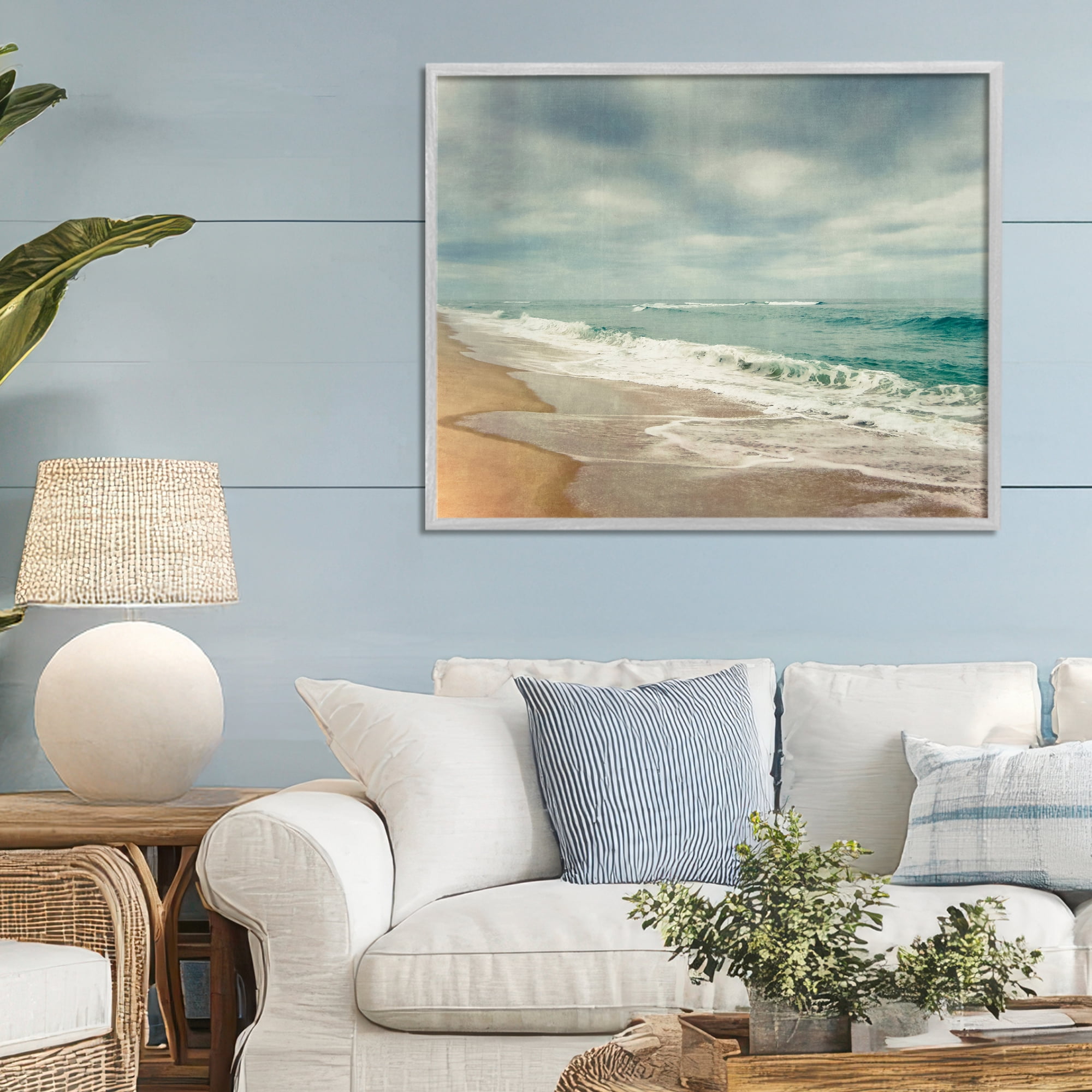 Stupell Industries Tranquil Waves Along Sandy Coast Gray Framed Giclee Art, design by Dirk Wüstenhagen