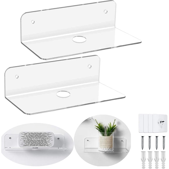 2 Pack Acrylic Floating Shelves, Clear Wall Mounted Floating Shelf, 8 Inch Acrylic Shelves, for Bathroom, Bedroom, Living Room, Office, Kitchen Small Shelf