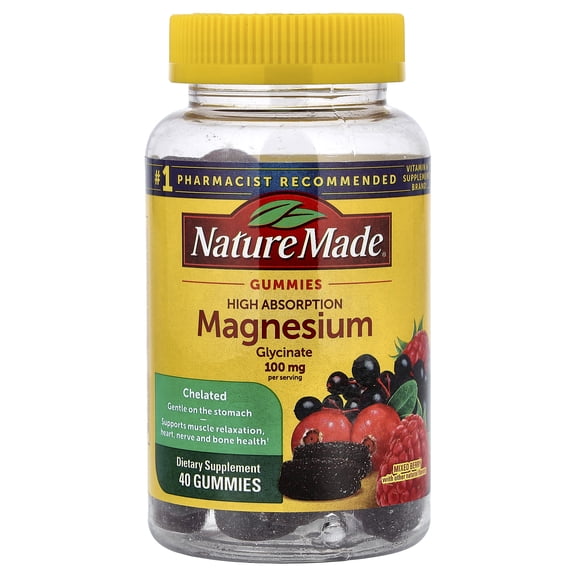 Nature Made High Absorption Magnesium Glycinate Bone & Heart Support, Magnesium Gummies, 40 Ct